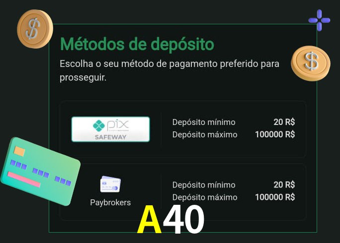 O cassino A40 oferece uma grande variedade de métodos de pagamento